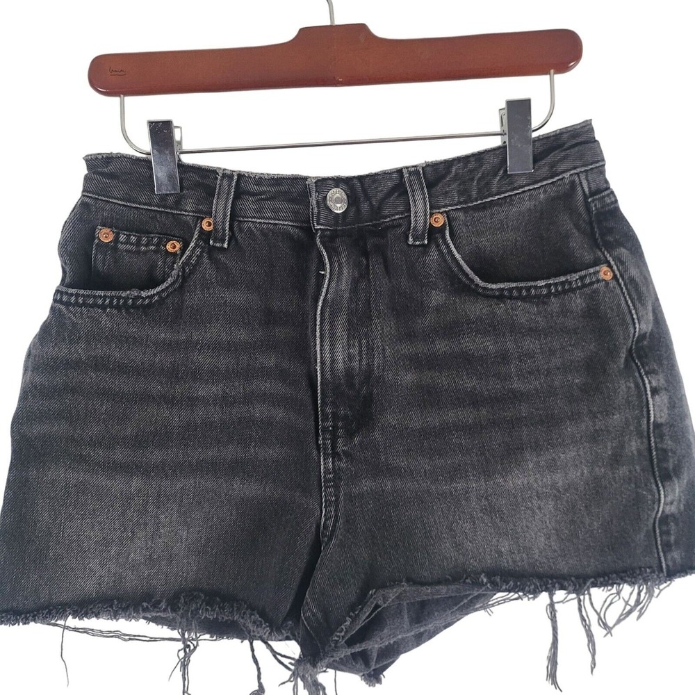 Topshop Shortie Shorts 8 Womensβ Black Raw Hem High Rise Denim Bottoms